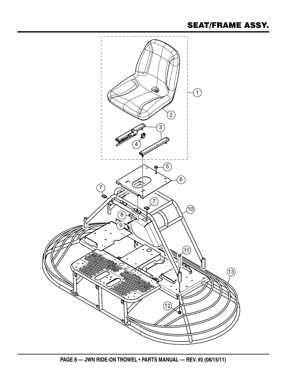 Seat/frame assy | Multiquip JWN24HSCSL User Manual | Page 8 / 86