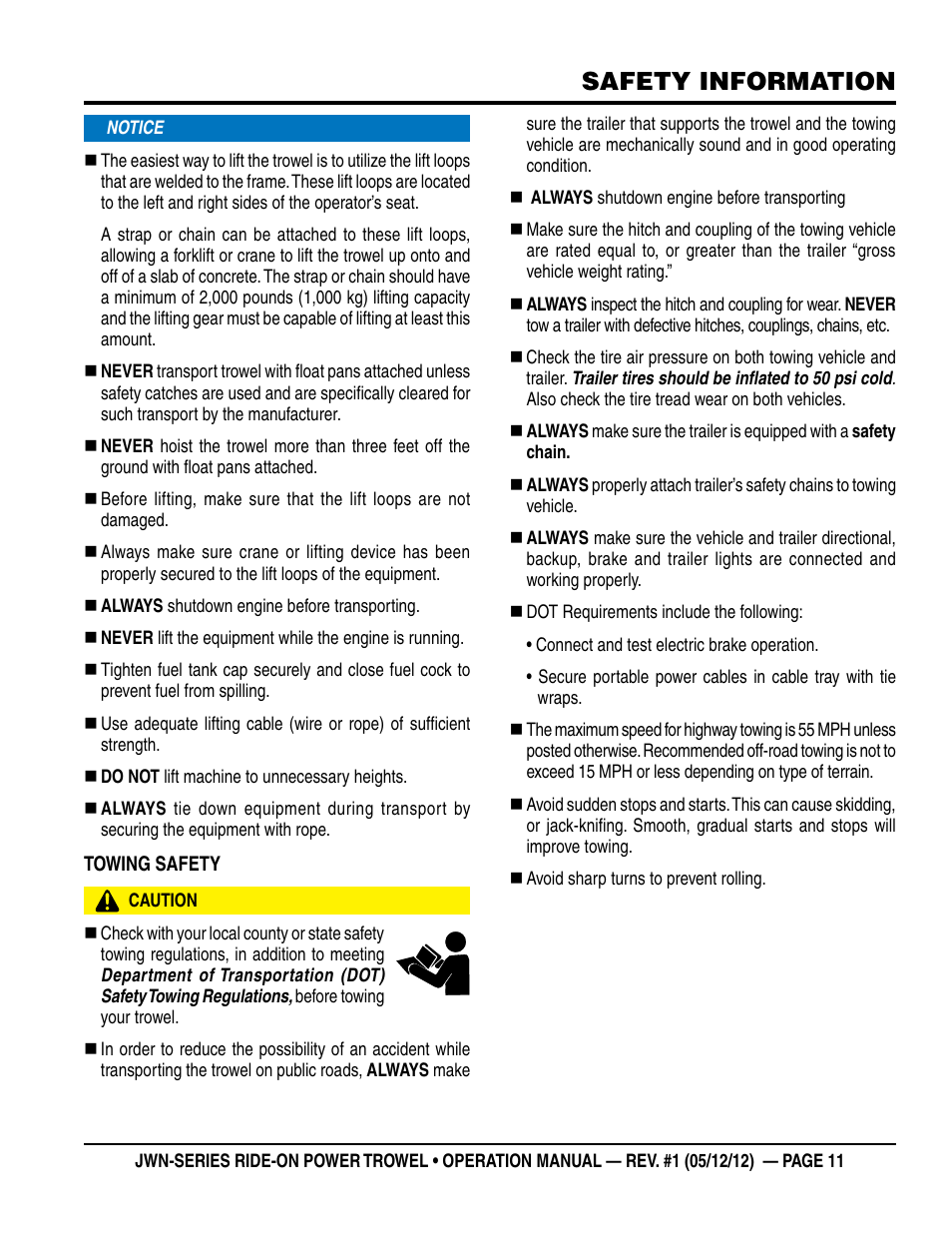 Safety information | Multiquip JWN24HSCSL User Manual | Page 11 / 44