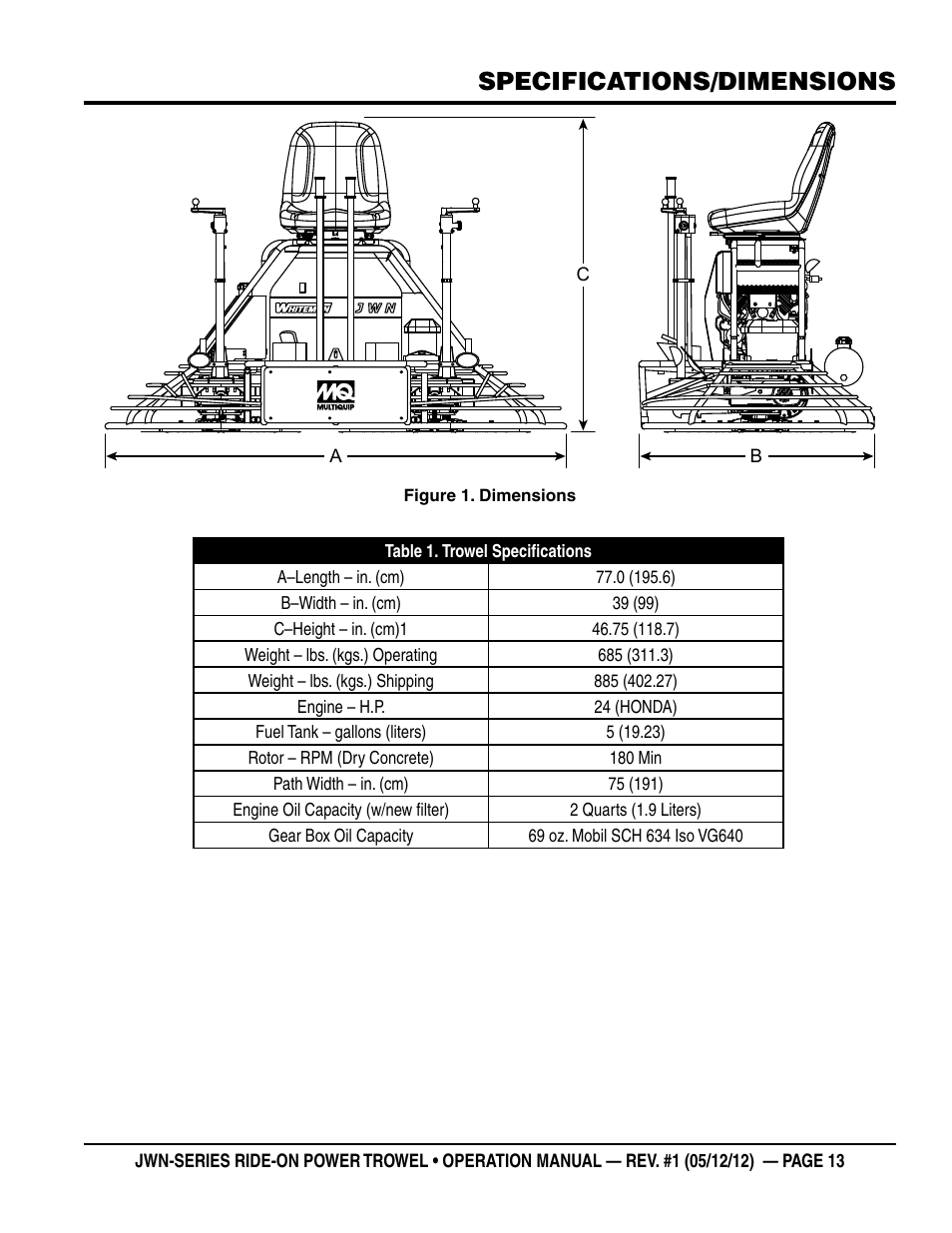 Specifications/dimensions | Multiquip JWN24HSCSL User Manual | Page 13 / 44