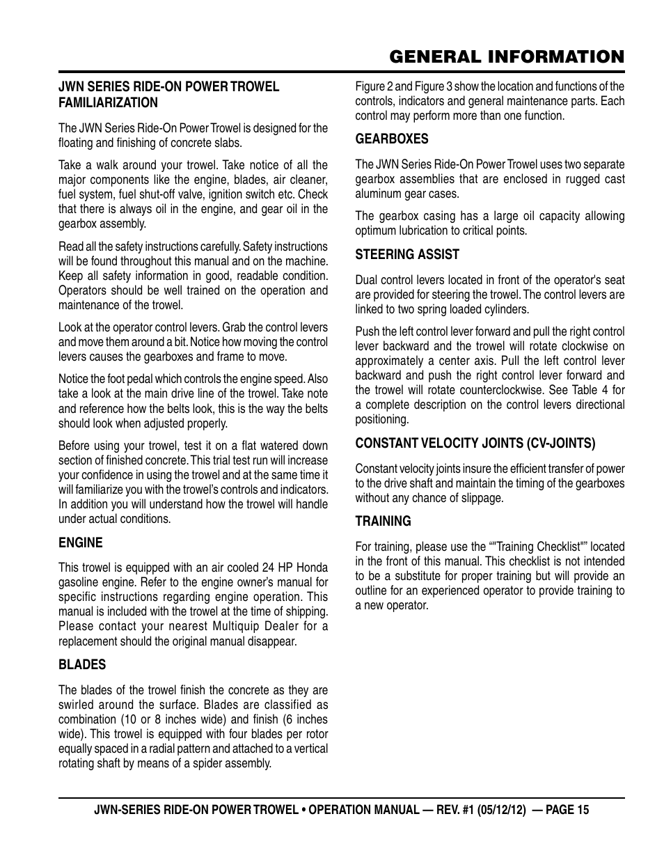 General information | Multiquip JWN24HSCSL User Manual | Page 15 / 44