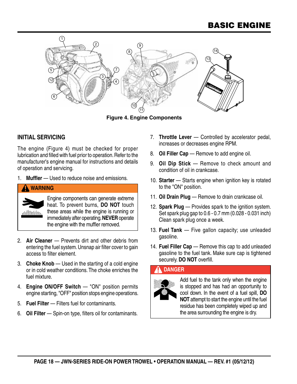 Basic engine, Initial servicing | Multiquip JWN24HSCSL User Manual | Page 18 / 44