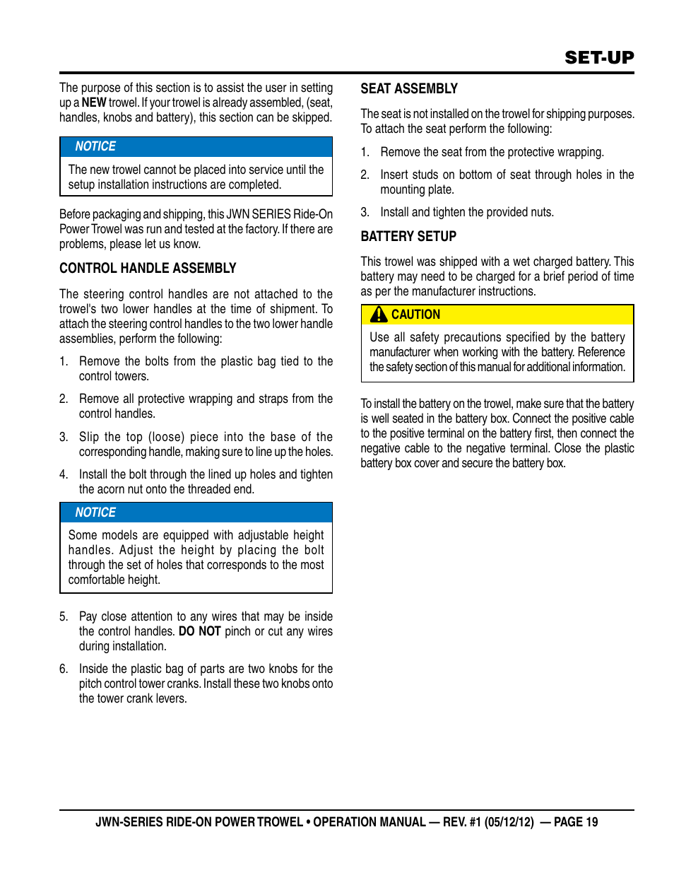 Set-up | Multiquip JWN24HSCSL User Manual | Page 19 / 44