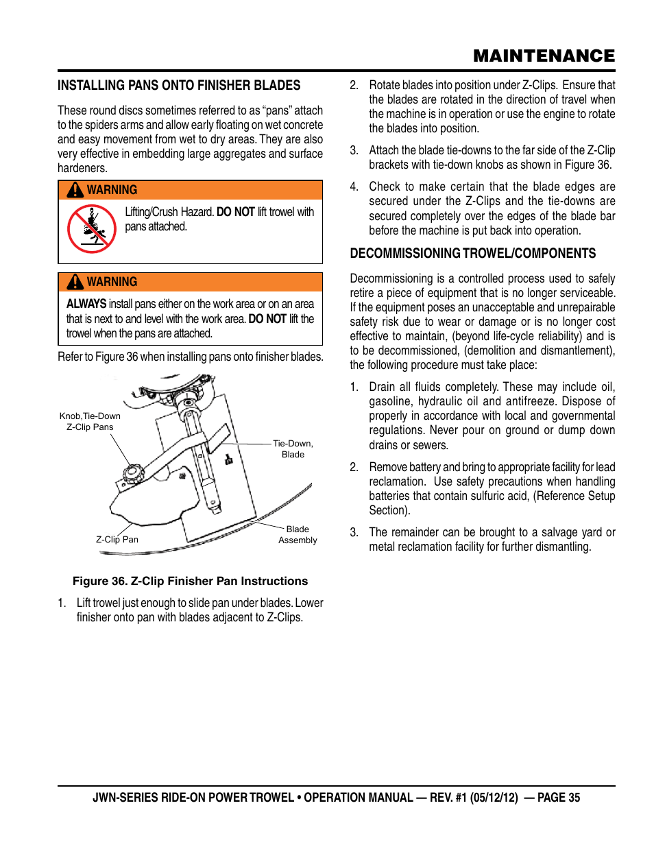 Maintenance | Multiquip JWN24HSCSL User Manual | Page 35 / 44