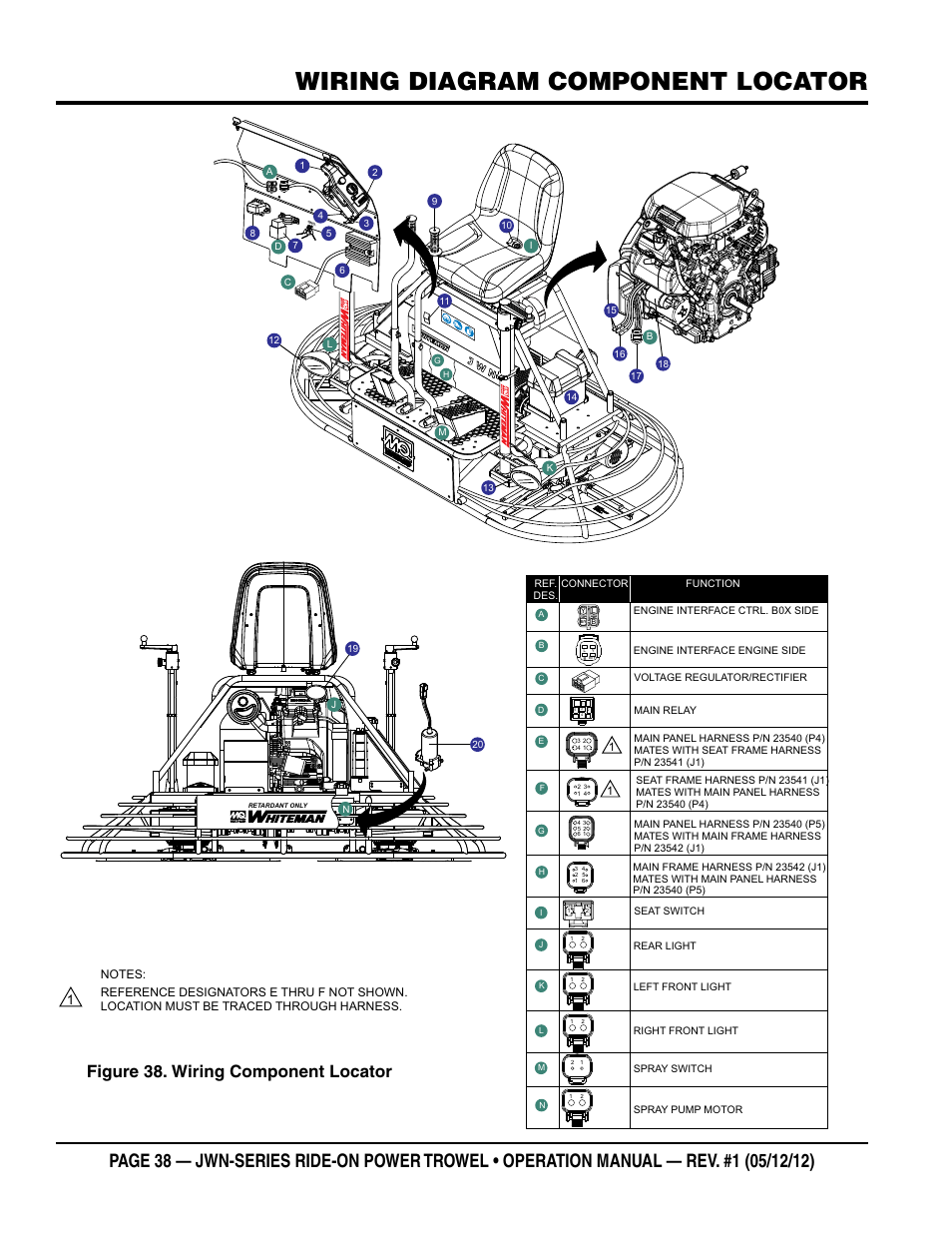 Wiring diagram component locator, Figure 38. wiring component locator, L y b b/y | Multiquip JWN24HSCSL User Manual | Page 38 / 44