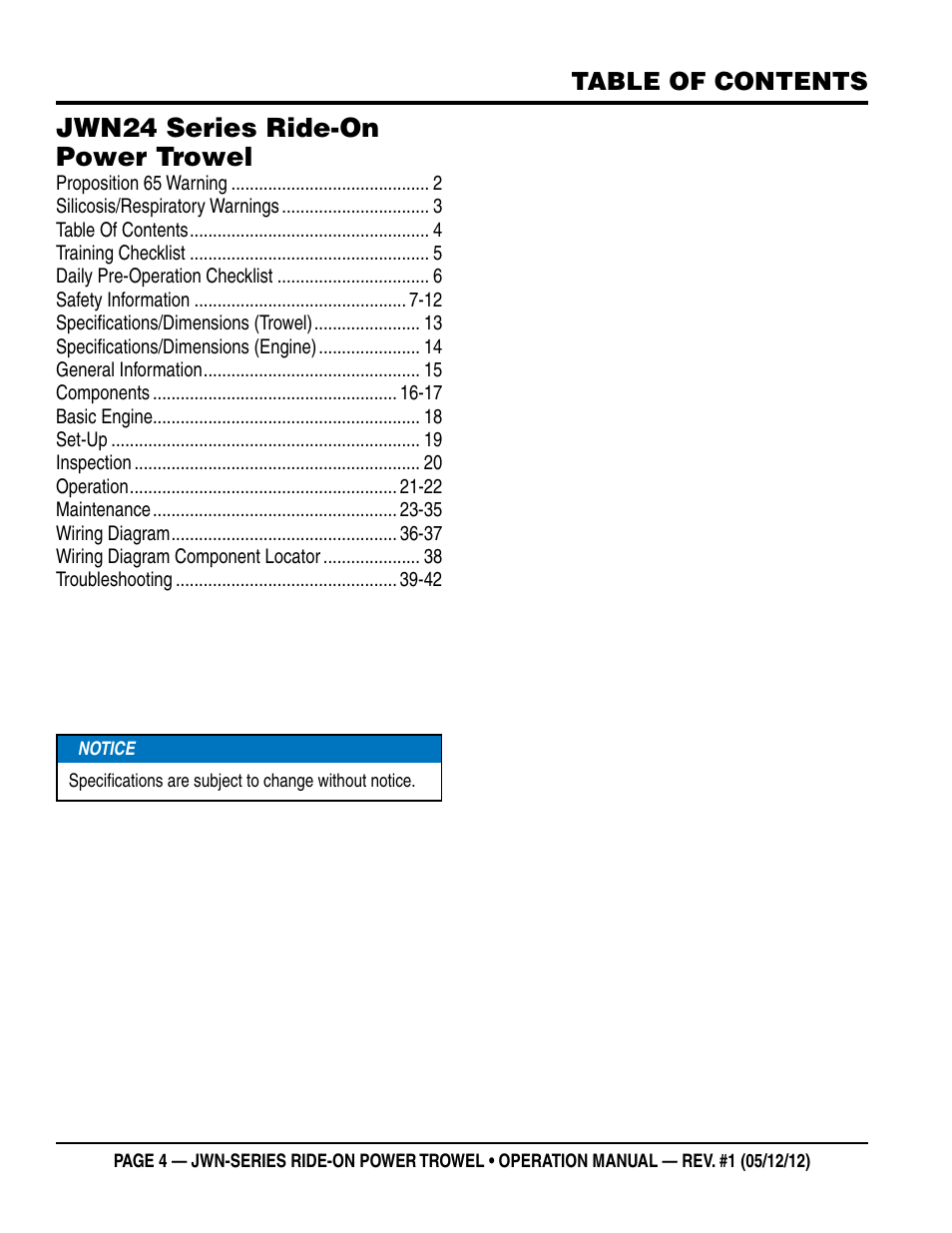 Multiquip JWN24HSCSL User Manual | Page 4 / 44