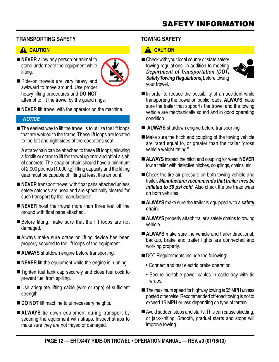 Safety information | Multiquip EHTX44Y5 User Manual | Page 12 / 50