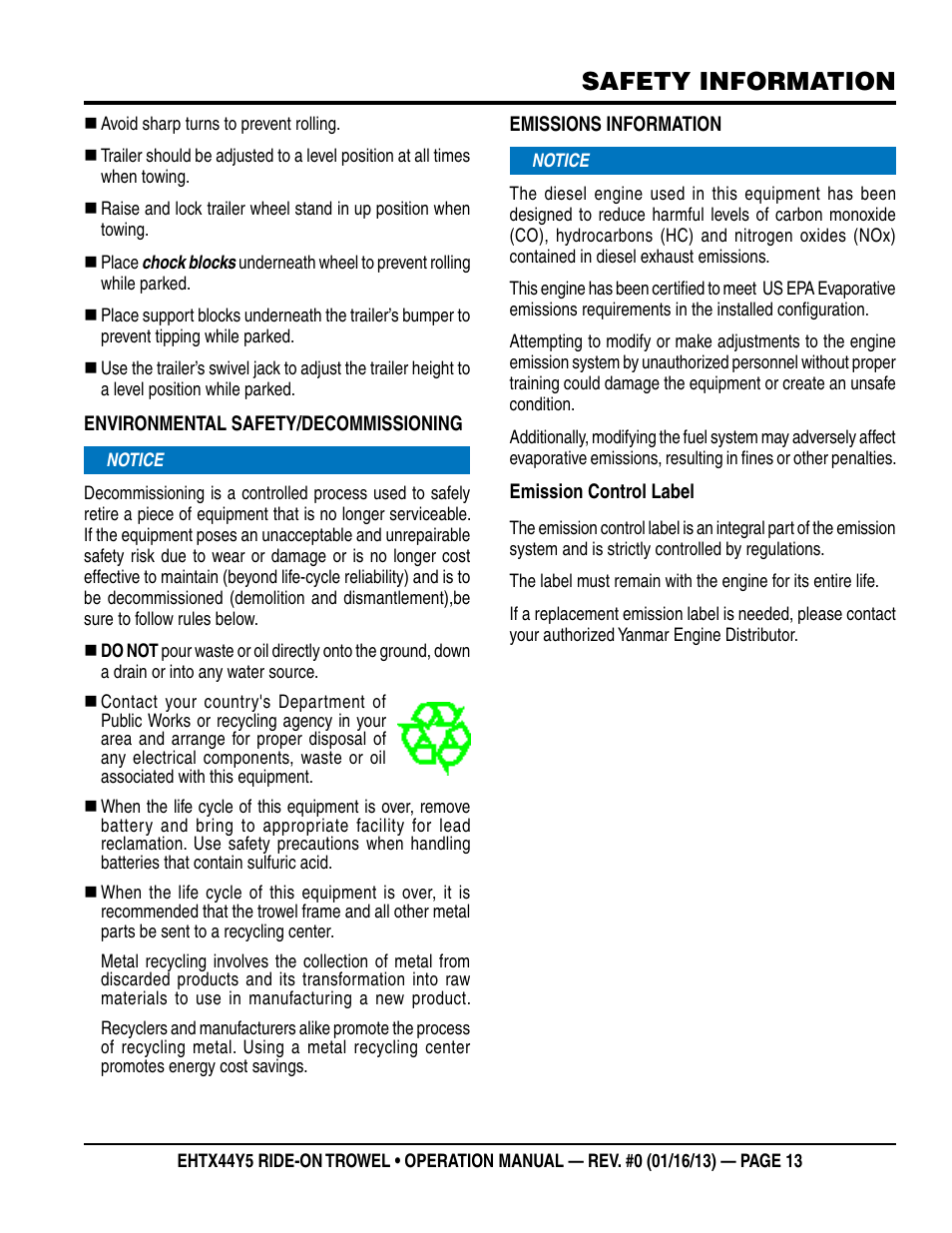 Safety information | Multiquip EHTX44Y5 User Manual | Page 13 / 50