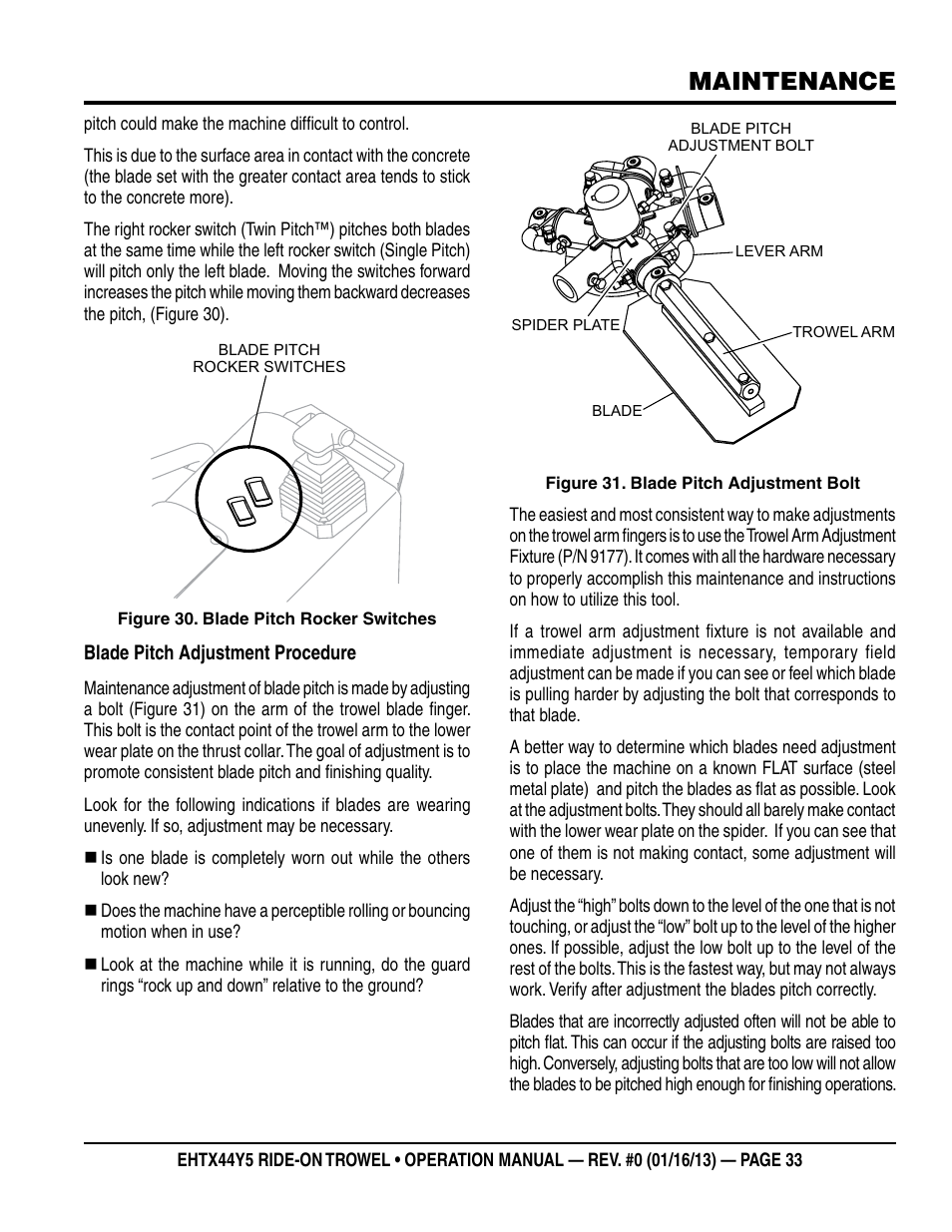 Maintenance | Multiquip EHTX44Y5 User Manual | Page 33 / 50