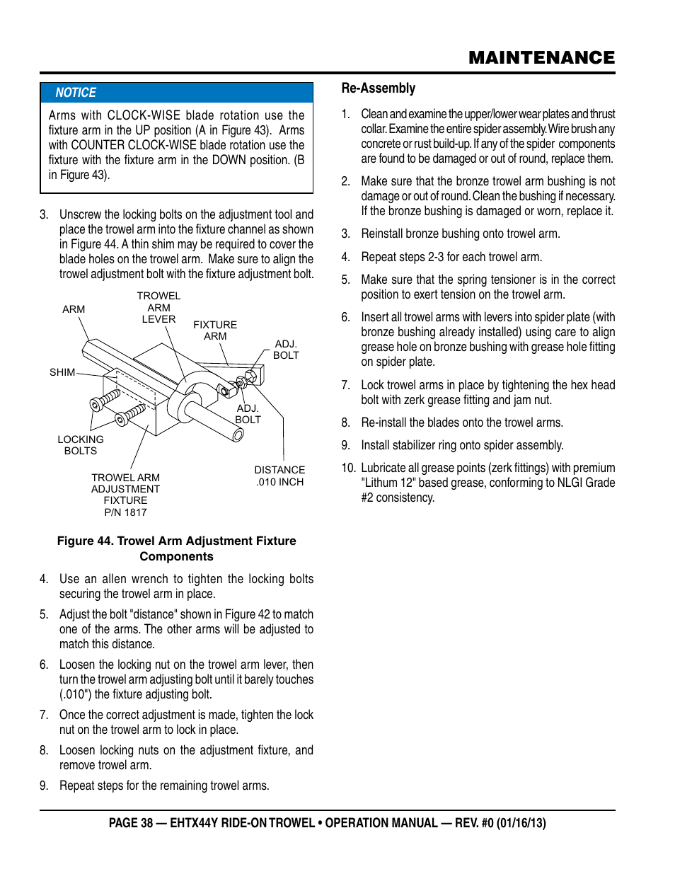 Maintenance | Multiquip EHTX44Y5 User Manual | Page 38 / 50