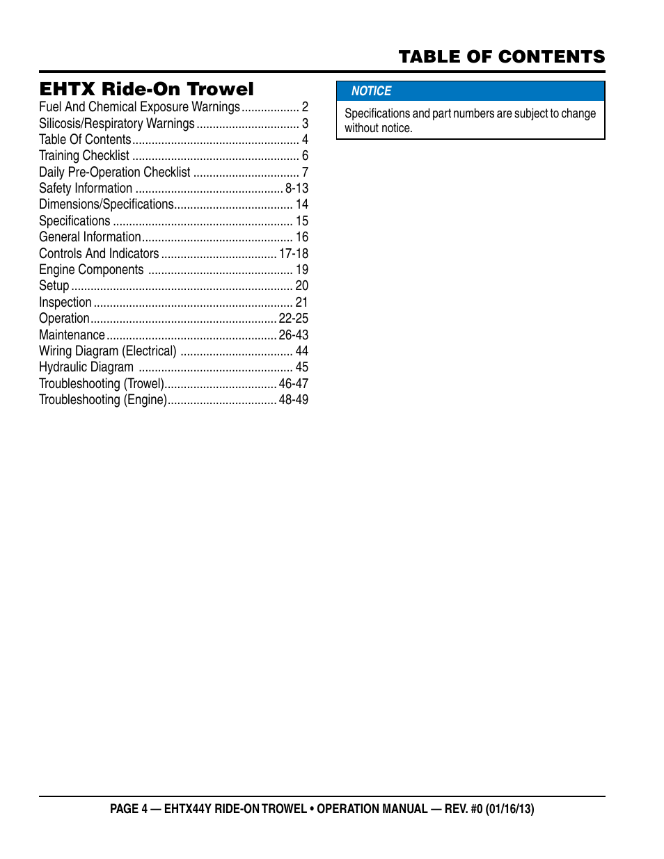 Multiquip EHTX44Y5 User Manual | Page 4 / 50