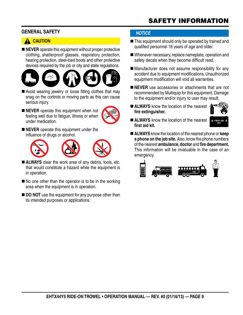 Safety information | Multiquip EHTX44Y5 User Manual | Page 9 / 50