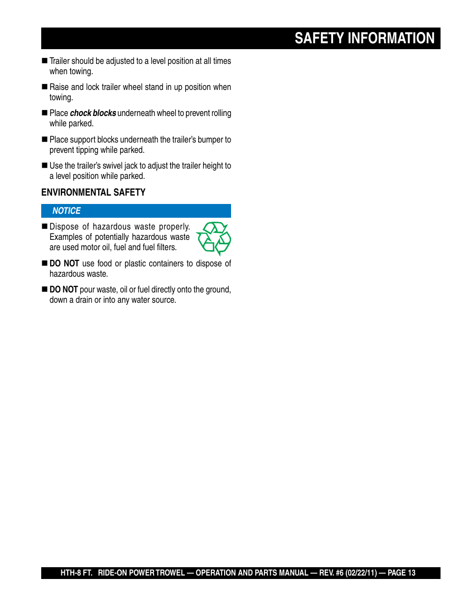 Safety information | Multiquip HTH_SERIES User Manual | Page 13 / 96