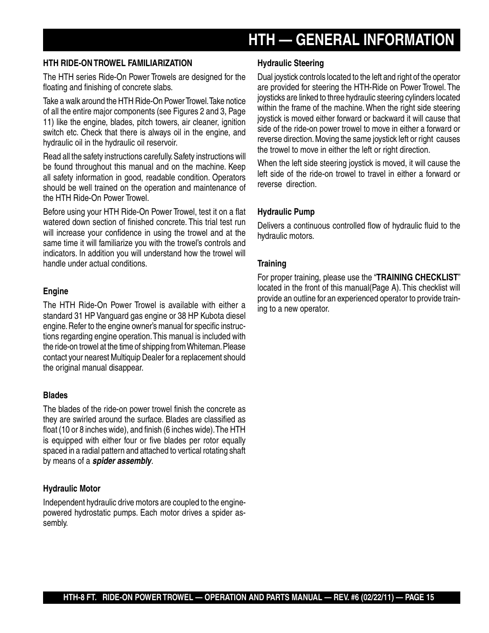 Hth — general information | Multiquip HTH_SERIES User Manual | Page 15 / 96