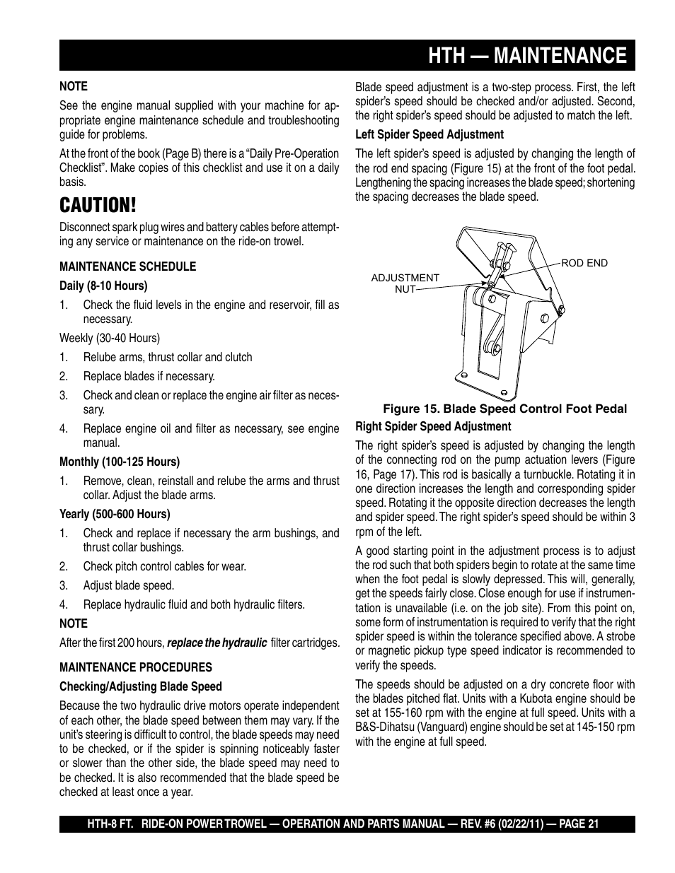Hth — maintenance, Caution | Multiquip HTH_SERIES User Manual | Page 21 / 96