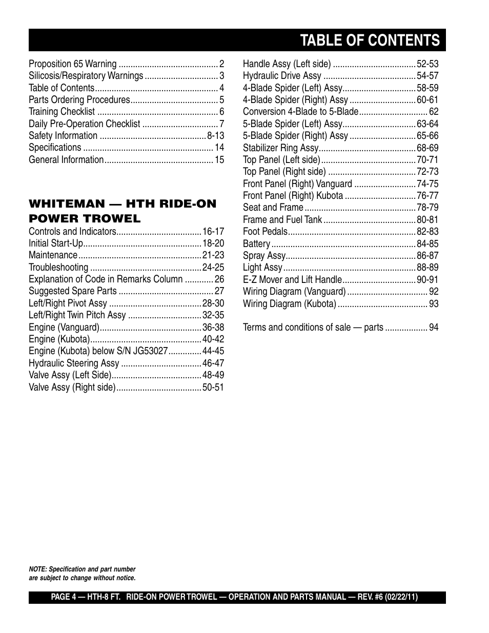 Multiquip HTH_SERIES User Manual | Page 4 / 96