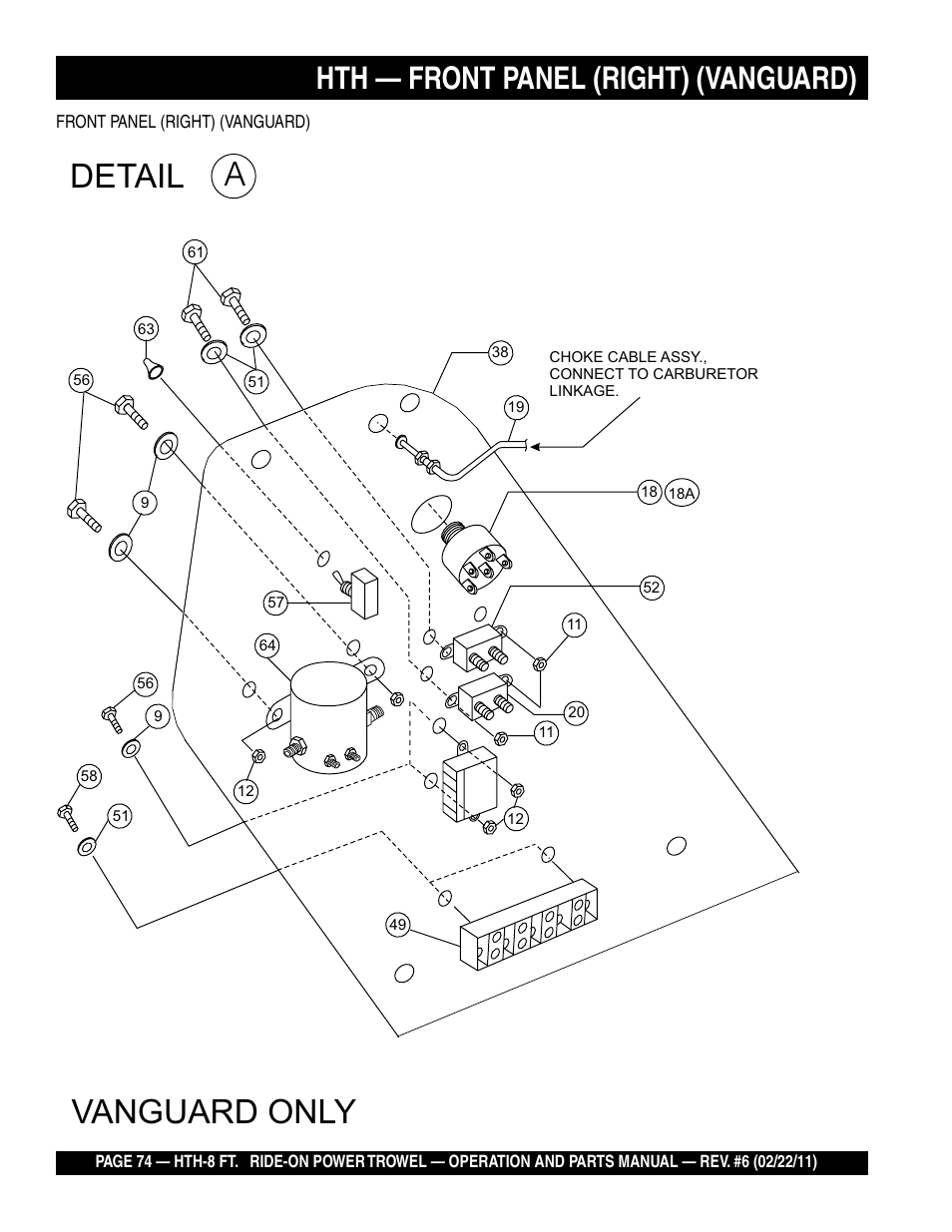 Detail a, Vanguard only, Hth — front panel (right) (vanguard) | Multiquip HTH_SERIES User Manual | Page 74 / 96