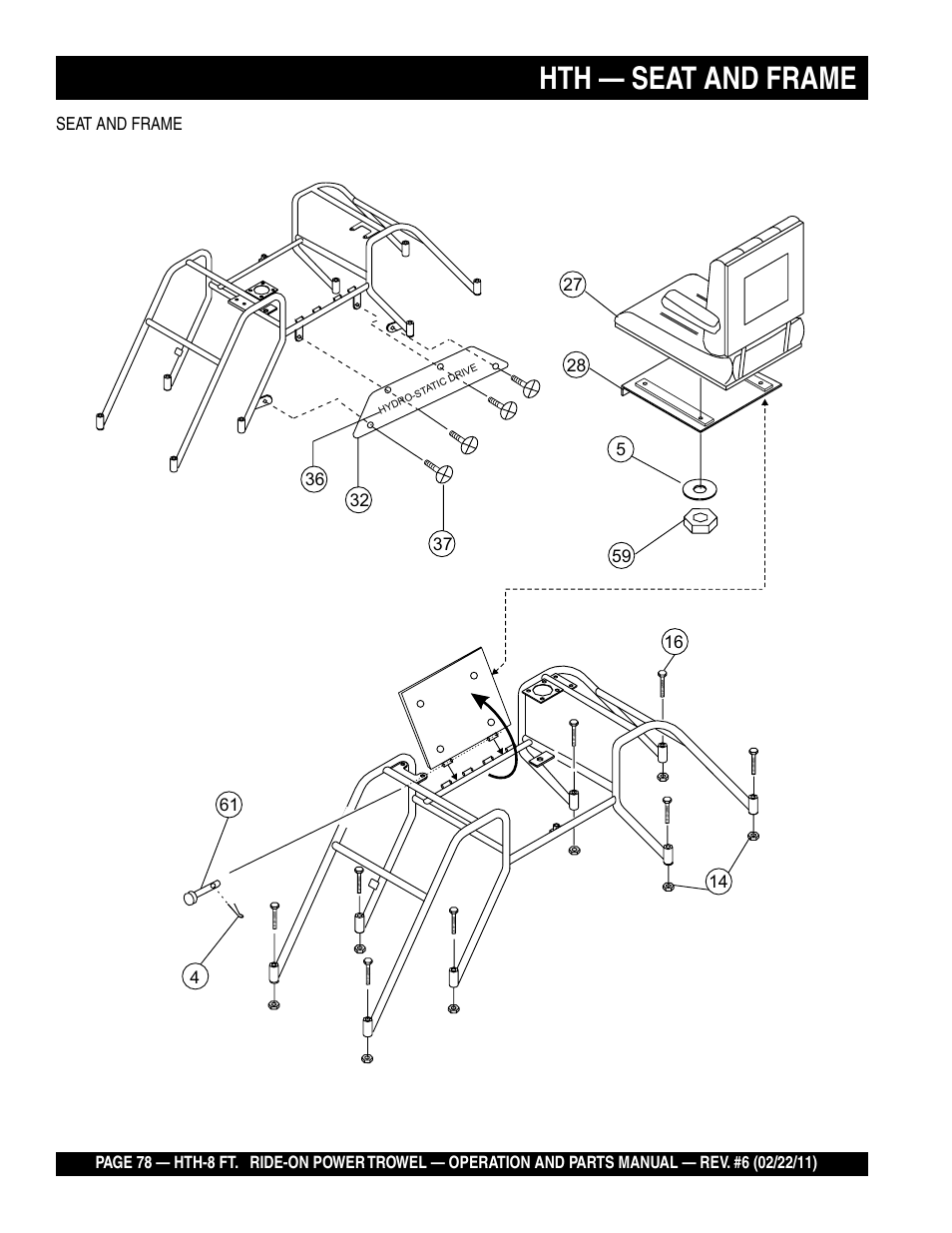 Hth — seat and frame | Multiquip HTH_SERIES User Manual | Page 78 / 96