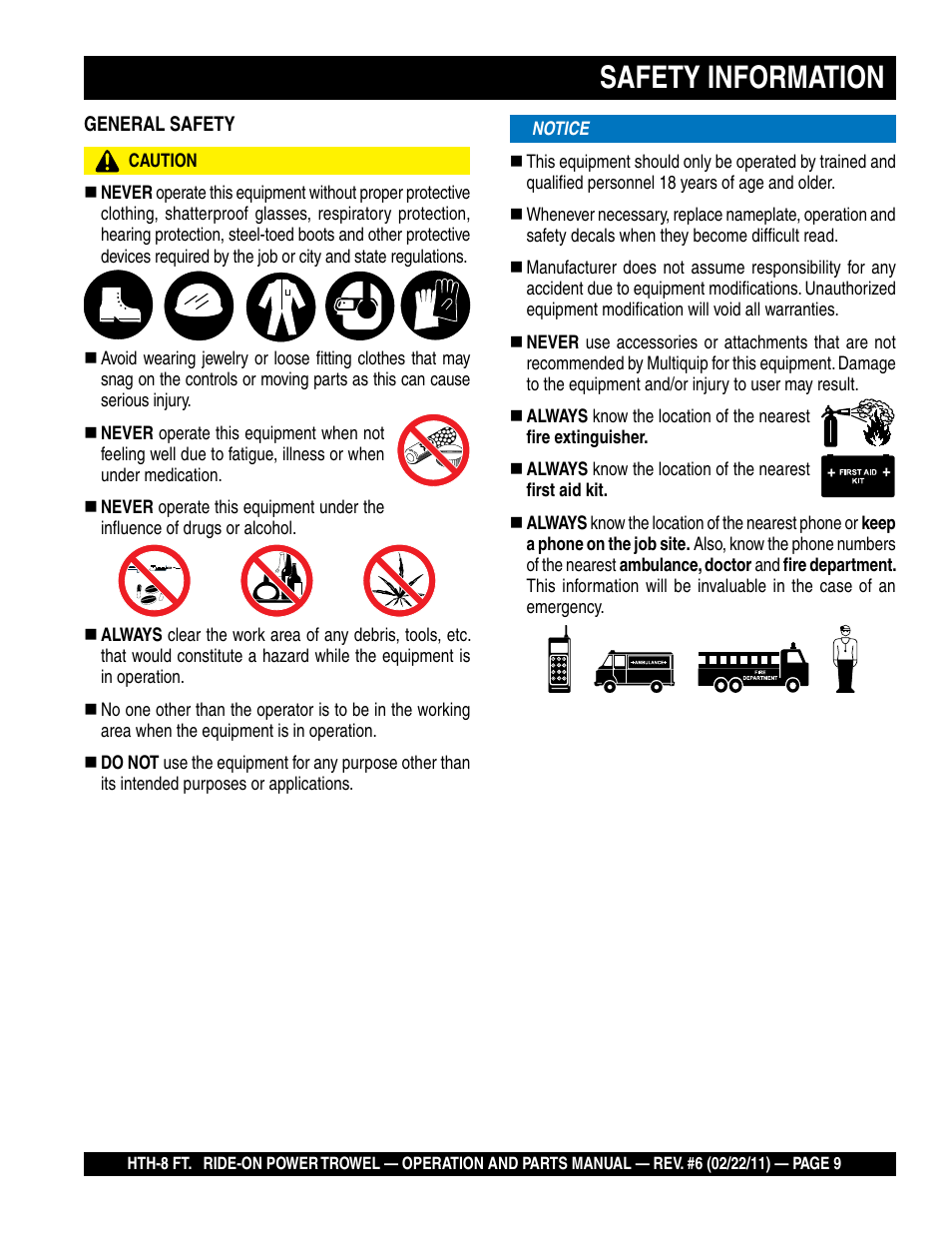 Safety information | Multiquip HTH_SERIES User Manual | Page 9 / 96