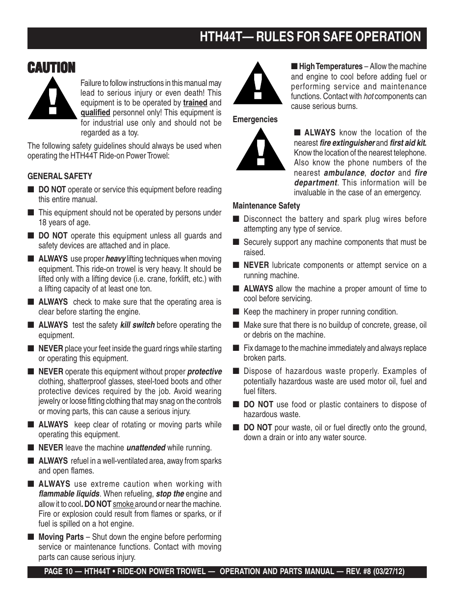 Multiquip HTH44T User Manual | Page 10 / 164