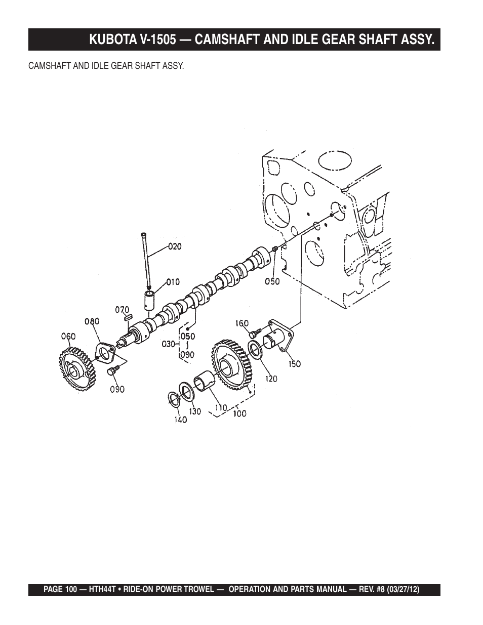 Kubota v-1505 — camshaft and idle gear shaft assy | Multiquip HTH44T User Manual | Page 100 / 164