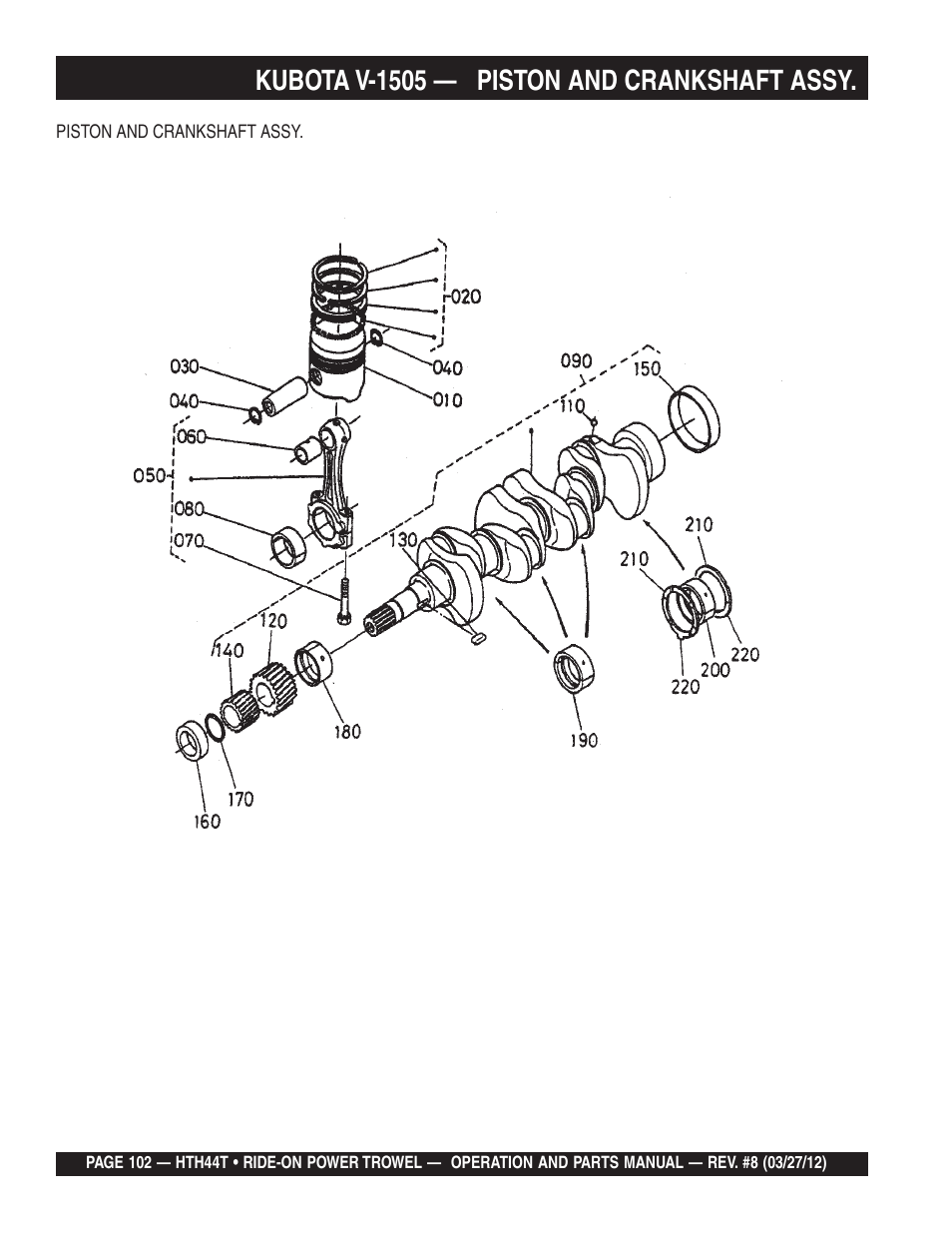 Kubota v-1505 — piston and crankshaft assy | Multiquip HTH44T User Manual | Page 102 / 164