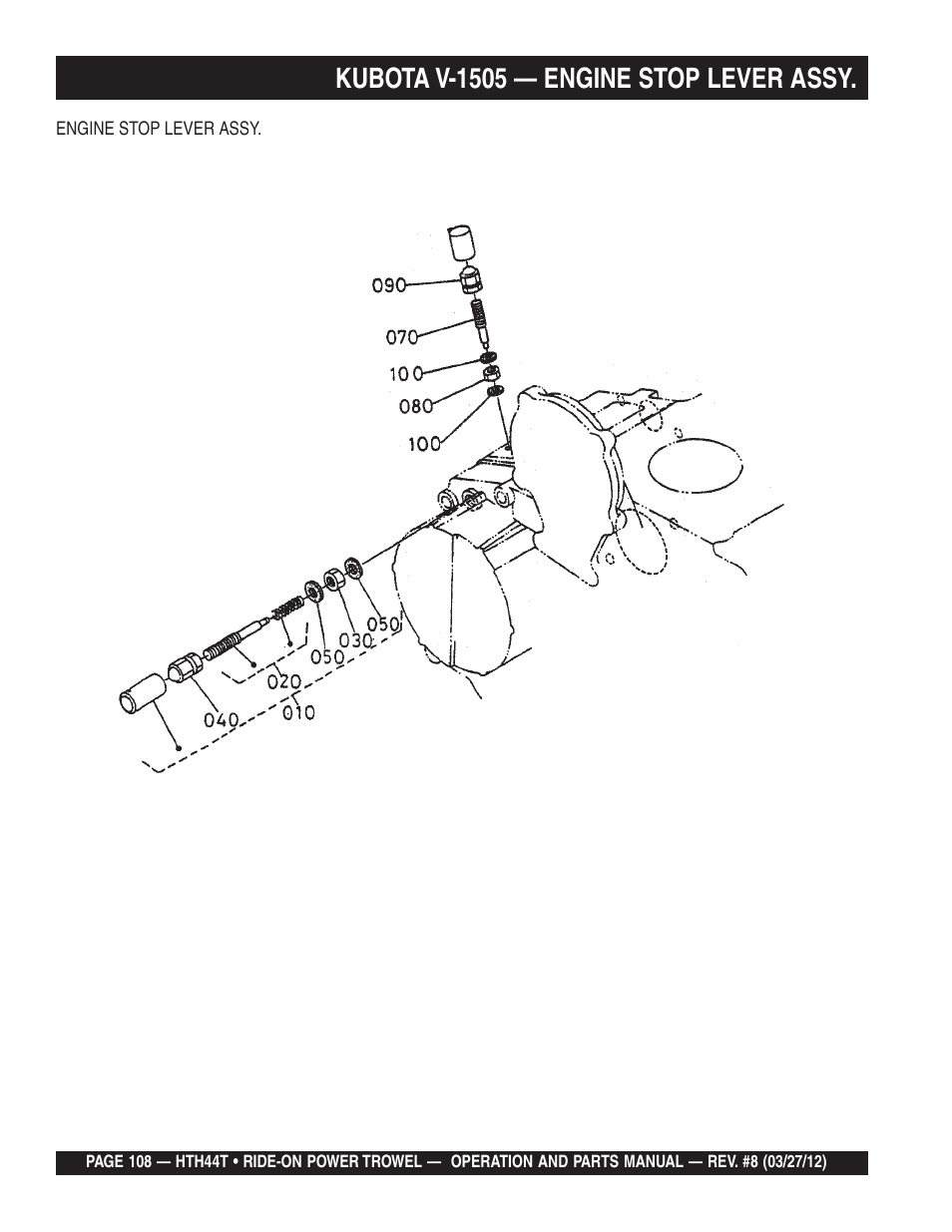 Kubota v-1505 — engine stop lever assy | Multiquip HTH44T User Manual | Page 108 / 164