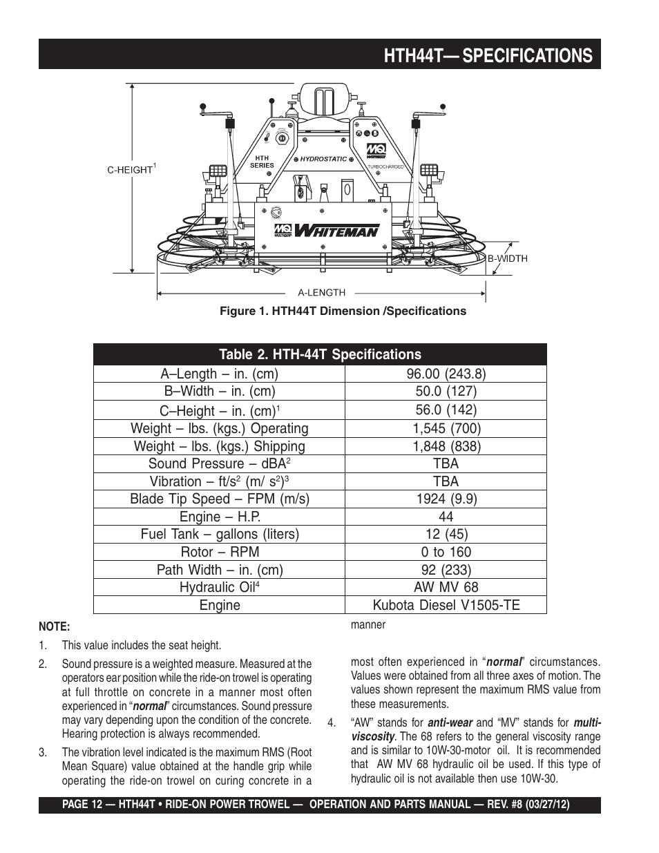Hth44t— specifications | Multiquip HTH44T User Manual | Page 12 / 164
