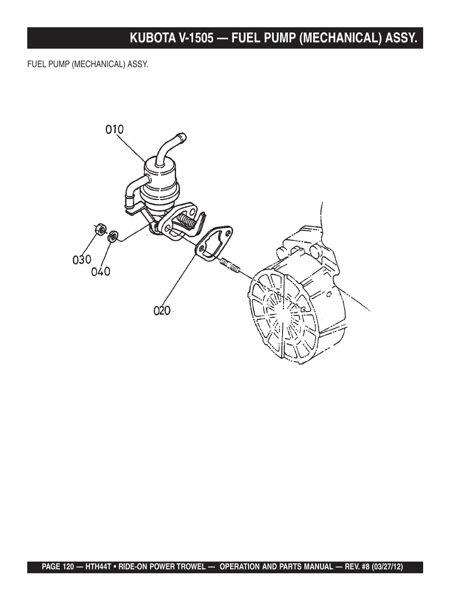 Kubota v-1505 — fuel pump (mechanical) assy | Multiquip HTH44T User Manual | Page 120 / 164