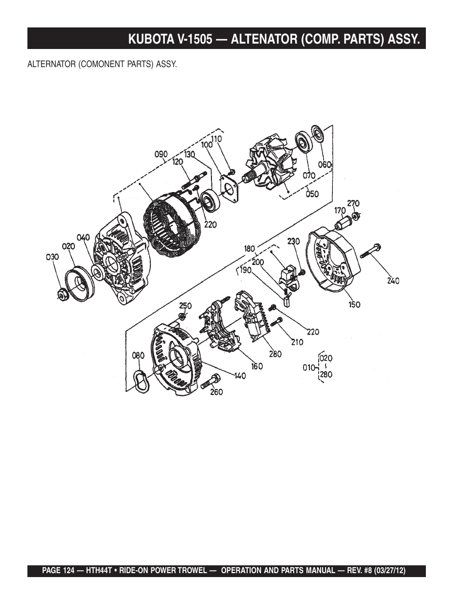 Kubota v-1505 — altenator (comp. parts) assy | Multiquip HTH44T User Manual | Page 124 / 164