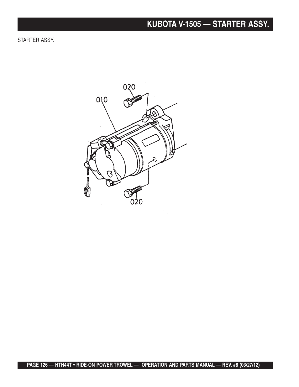 Kubota v-1505 — starter assy | Multiquip HTH44T User Manual | Page 126 / 164