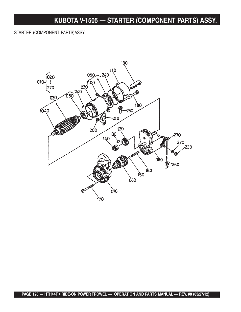 Kubota v-1505 — starter (component parts) assy | Multiquip HTH44T User Manual | Page 128 / 164