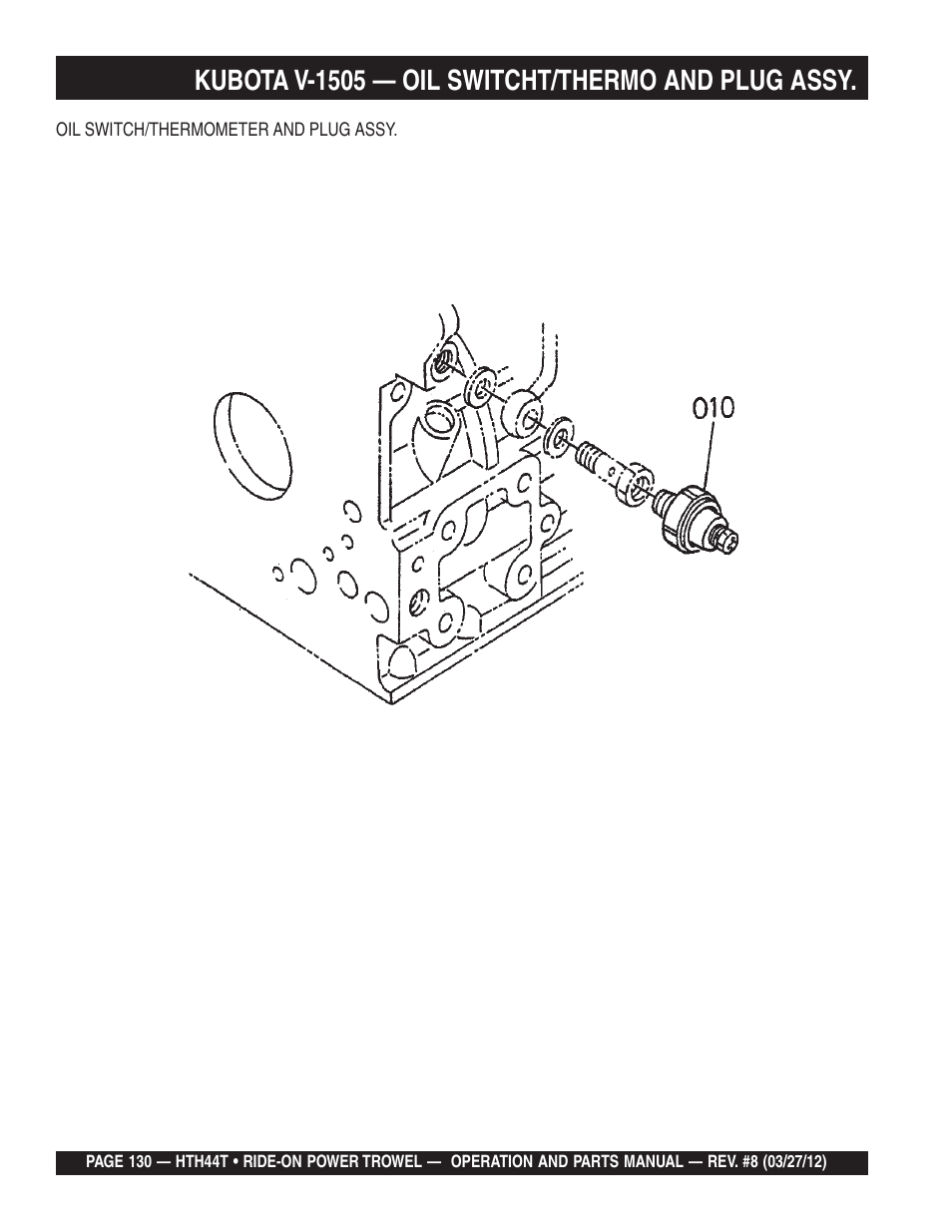 Kubota v-1505 — oil switcht/thermo and plug assy | Multiquip HTH44T User Manual | Page 130 / 164