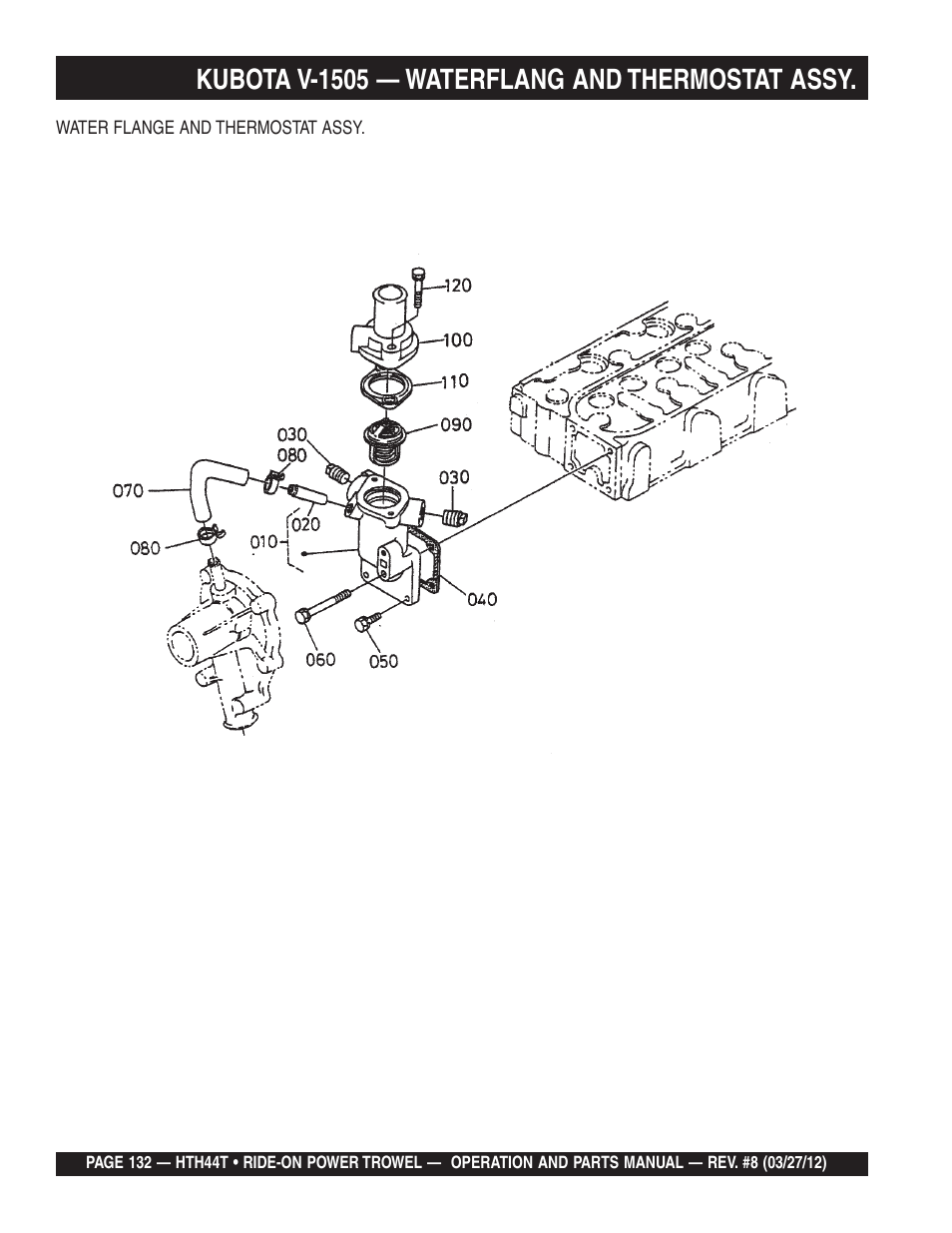 Kubota v-1505 — waterflang and thermostat assy | Multiquip HTH44T User Manual | Page 132 / 164