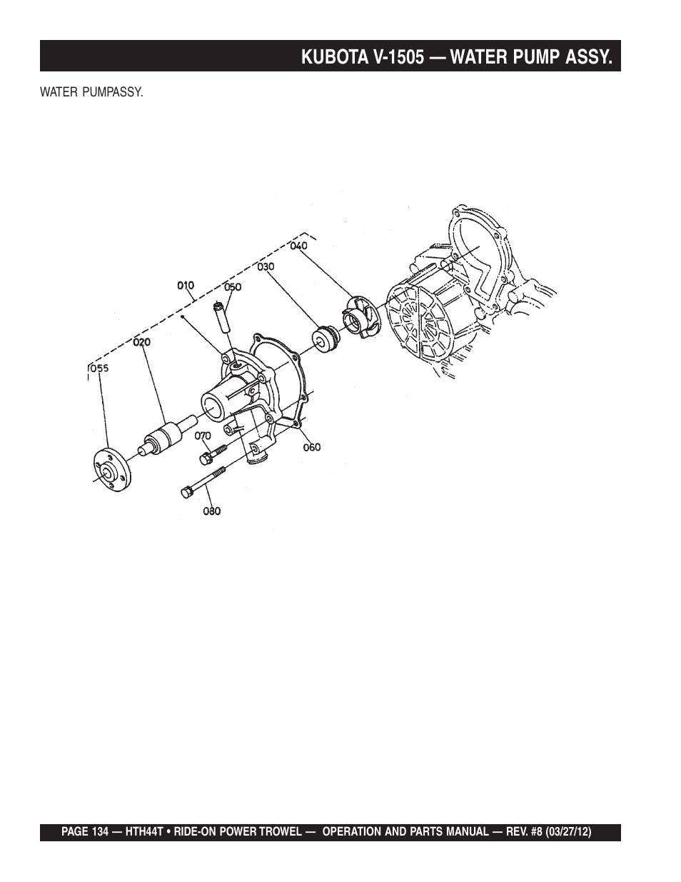 Kubota v-1505 — water pump assy | Multiquip HTH44T User Manual | Page 134 / 164