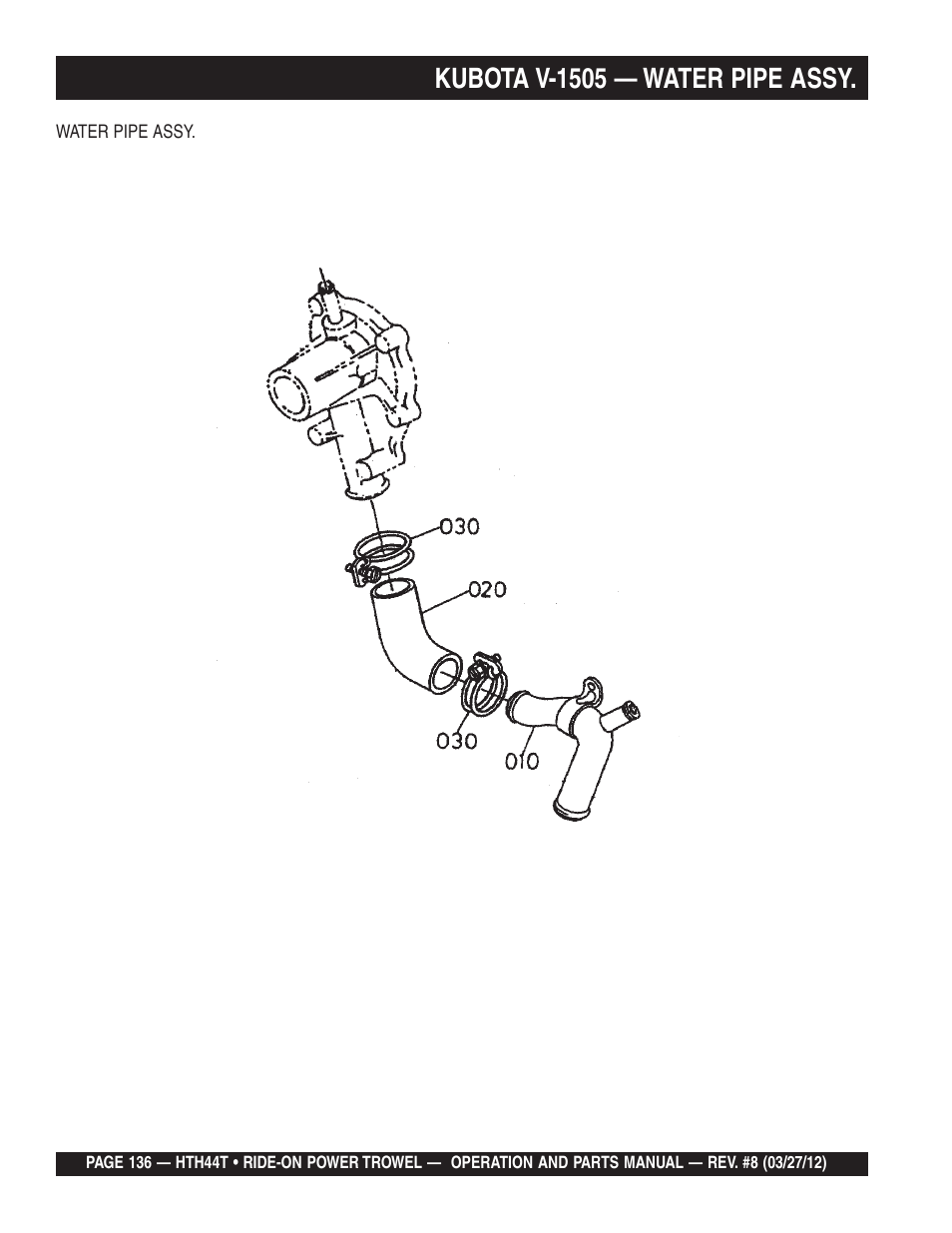 Kubota v-1505 — water pipe assy | Multiquip HTH44T User Manual | Page 136 / 164