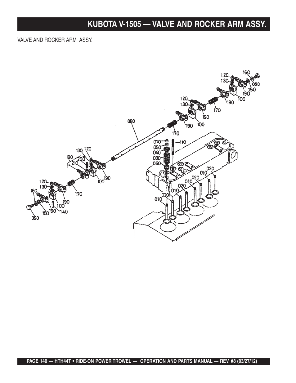 Kubota v-1505 — valve and rocker arm assy | Multiquip HTH44T User Manual | Page 140 / 164