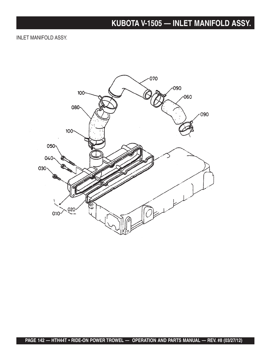Kubota v-1505 — inlet manifold assy | Multiquip HTH44T User Manual | Page 142 / 164