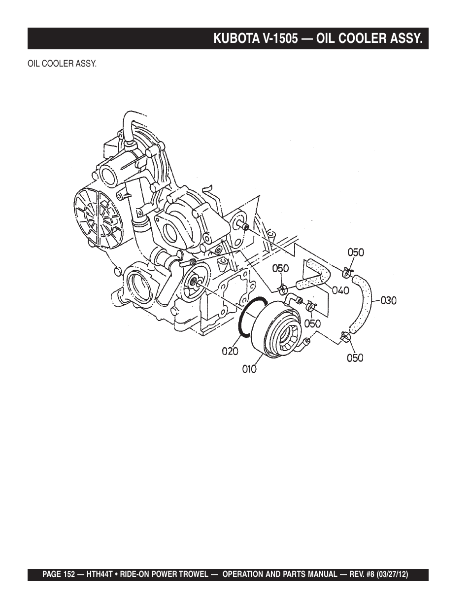 Kubota v-1505 — oil cooler assy | Multiquip HTH44T User Manual | Page 152 / 164