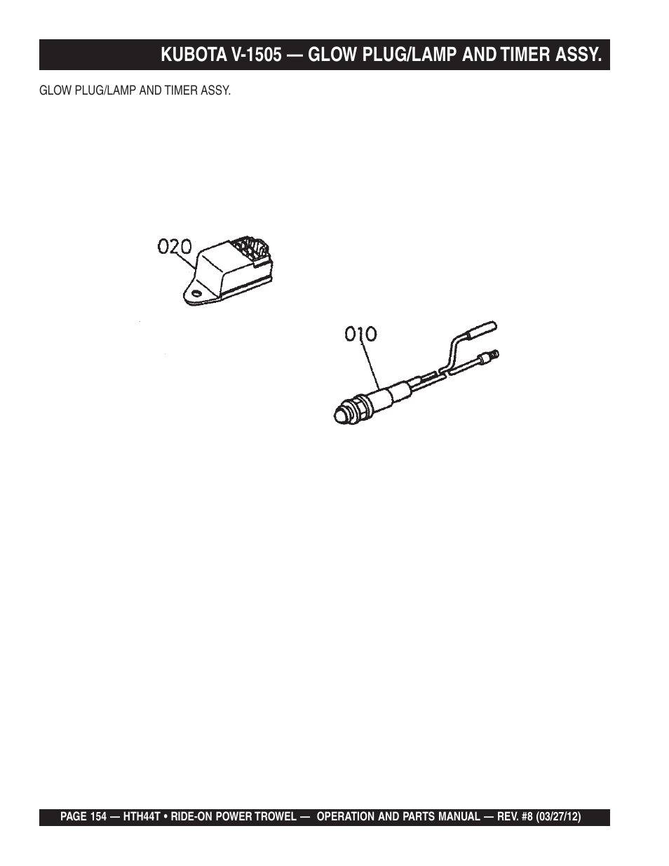 Kubota v-1505 — glow plug/lamp and timer assy | Multiquip HTH44T User Manual | Page 154 / 164