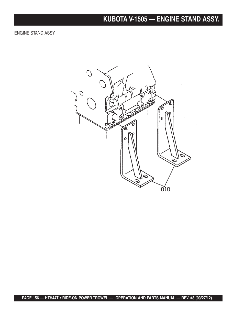 Kubota v-1505 — engine stand assy | Multiquip HTH44T User Manual | Page 156 / 164