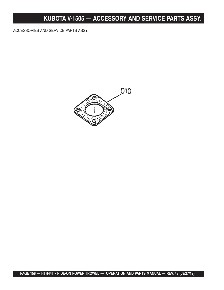 Kubota v-1505 — accessory and service parts assy | Multiquip HTH44T User Manual | Page 158 / 164