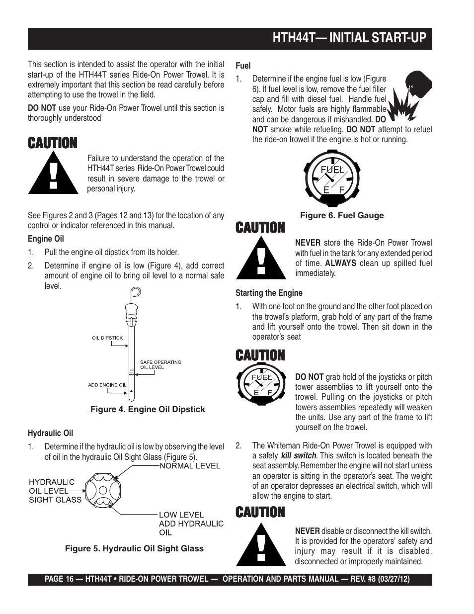 Hth44t— initial start-up, Caution | Multiquip HTH44T User Manual | Page 16 / 164