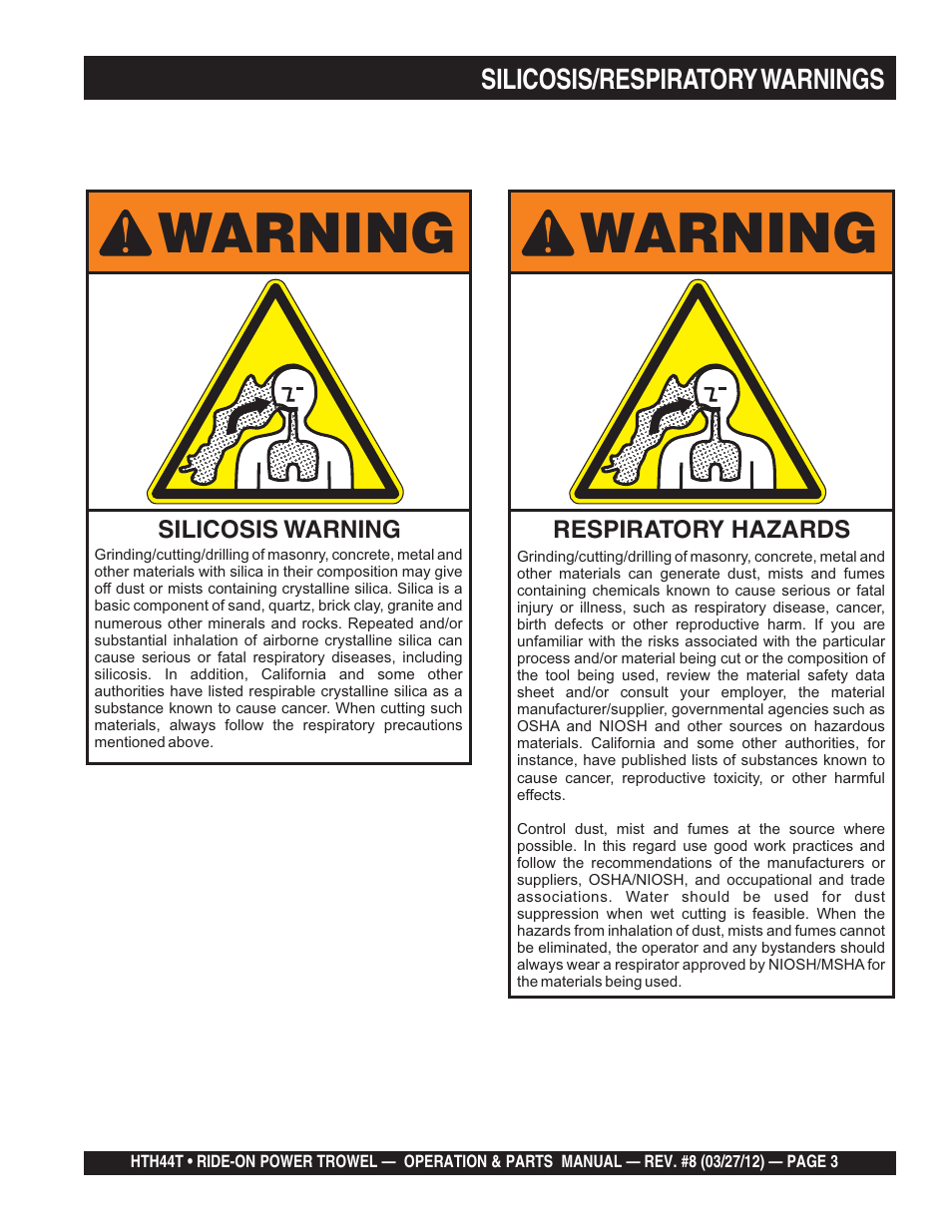 Warning | Multiquip HTH44T User Manual | Page 3 / 164