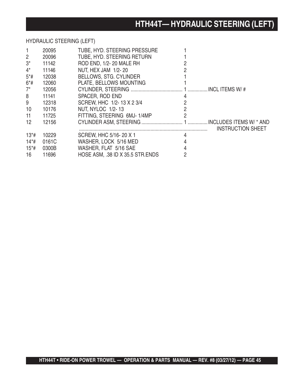 Hth44t— hydraulic steering (left) | Multiquip HTH44T User Manual | Page 45 / 164