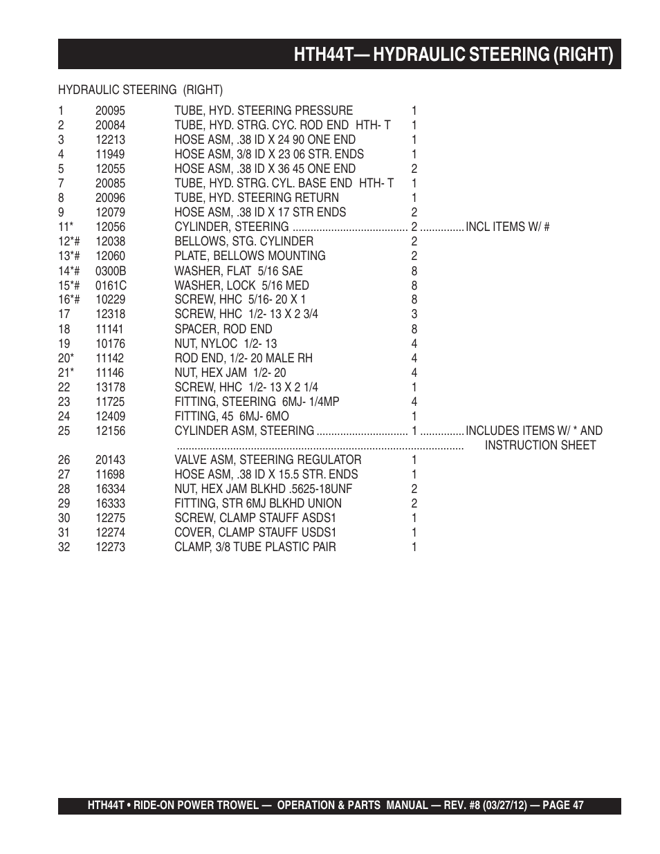 Hth44t— hydraulic steering (right) | Multiquip HTH44T User Manual | Page 47 / 164