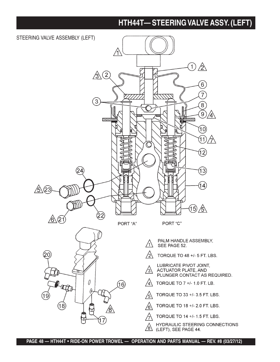 Hth44t— steering valve assy. (left) | Multiquip HTH44T User Manual | Page 48 / 164