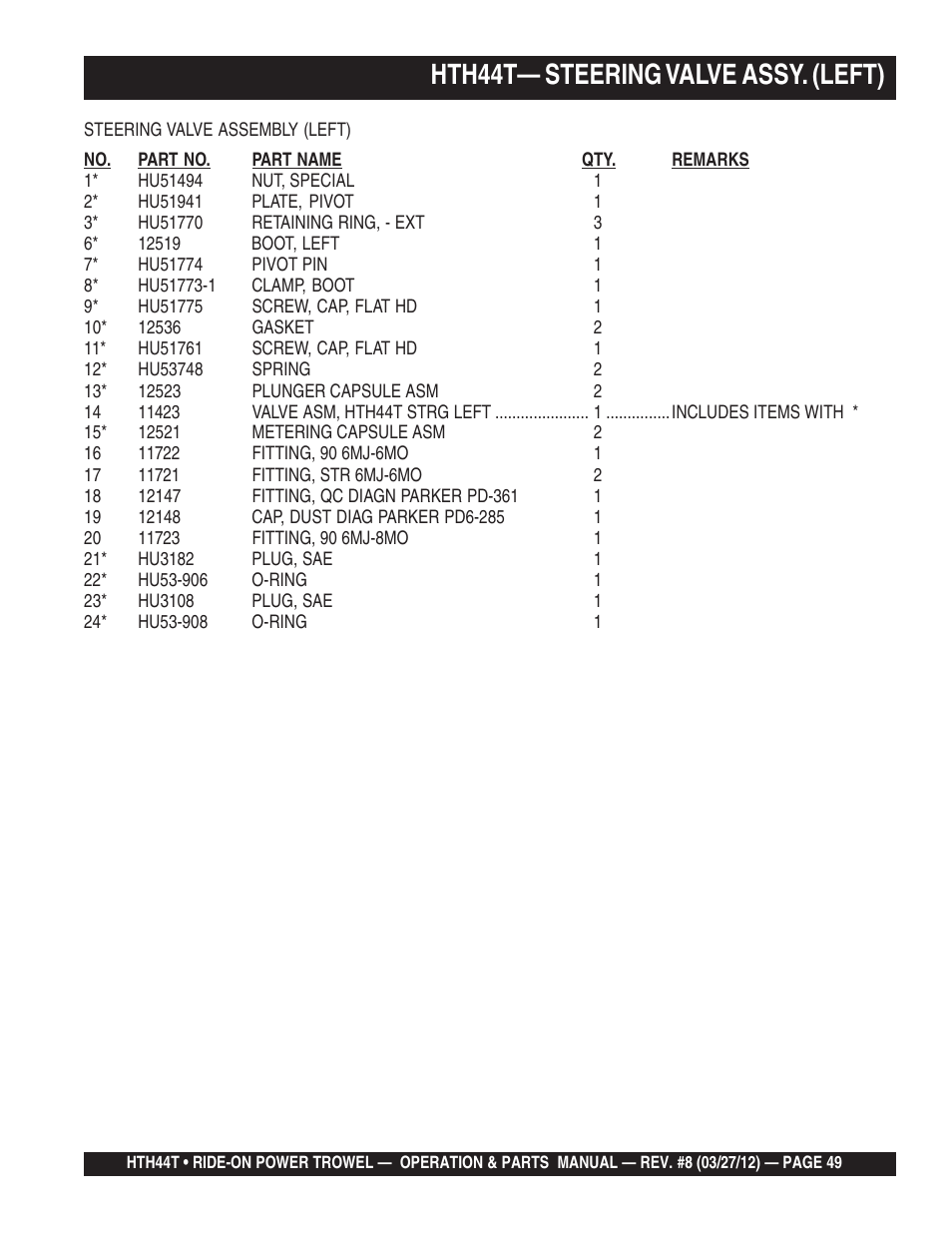 Hth44t— steering valve assy. (left) | Multiquip HTH44T User Manual | Page 49 / 164