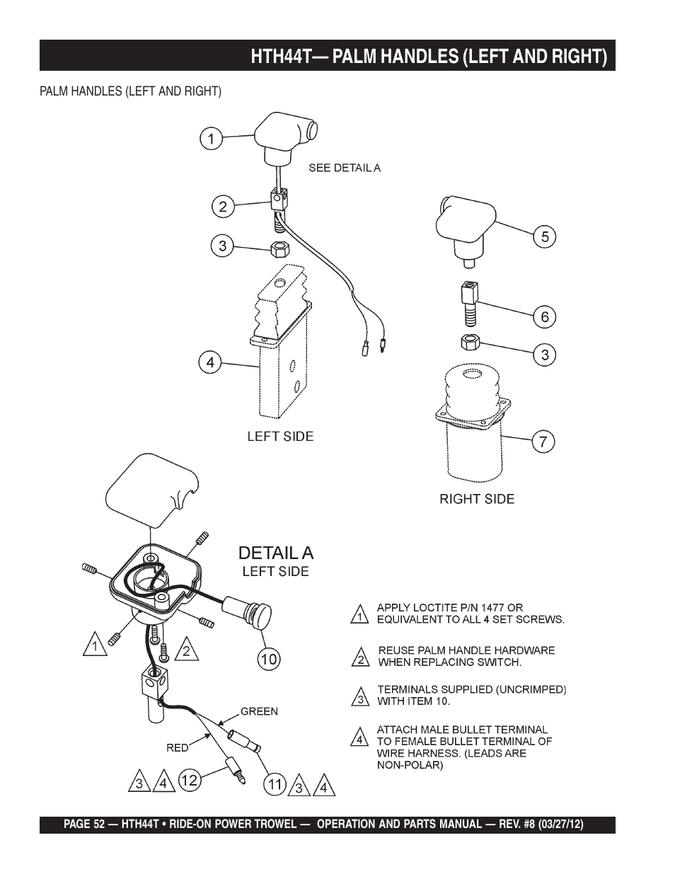 Hth44t— palm handles (left and right) | Multiquip HTH44T User Manual | Page 52 / 164