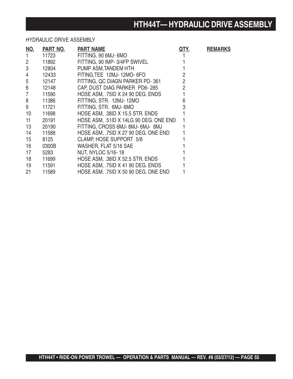 Hth44t— hydraulic drive assembly | Multiquip HTH44T User Manual | Page 55 / 164
