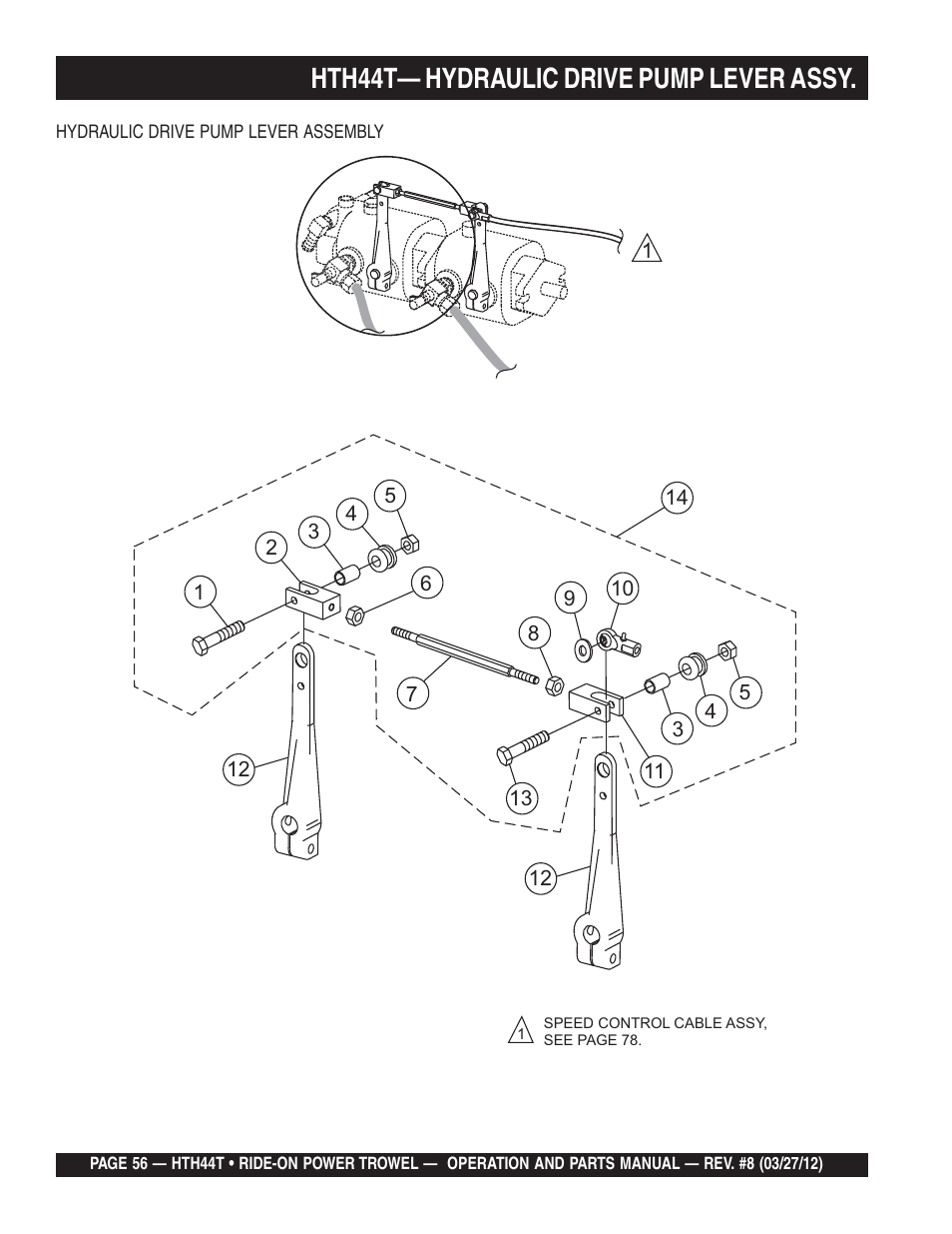 Hth44t— hydraulic drive pump lever assy | Multiquip HTH44T User Manual | Page 56 / 164
